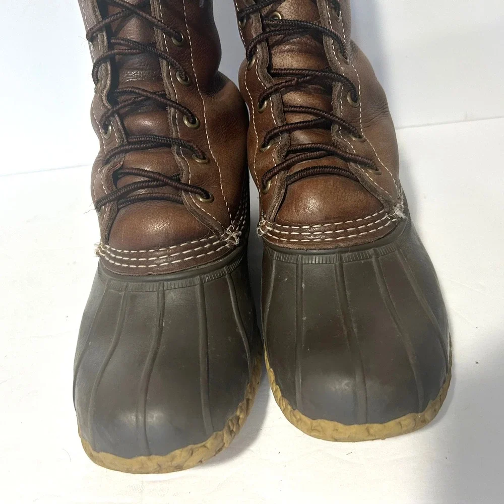 Vtg LL Bean Duck Boots Women 6 Brown Shearling Lined WP Hunting Leather Maine